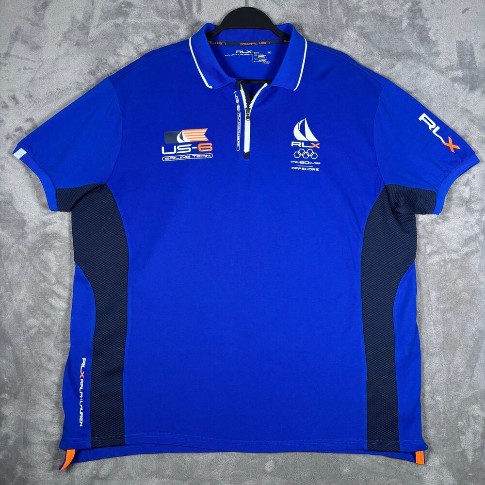 RLX Ralph Lauren US-6 Sailing Team Blue Quarter Zip Polo Shirt Size  XXL